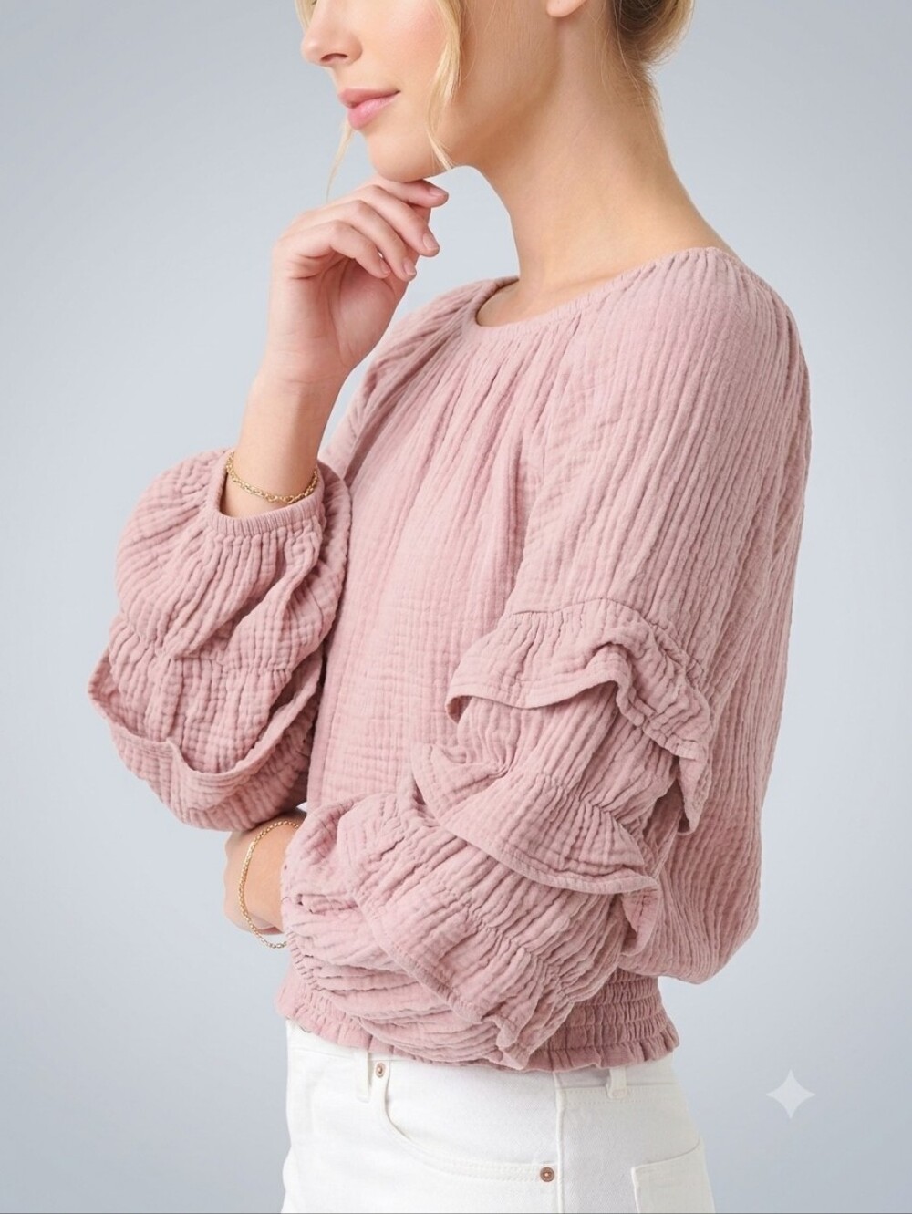 Pink Ruffle Top Coco Bianco Size S Feminine Bohemian Cottagecore Pastel Coquette